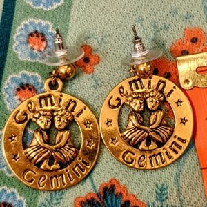 Vintage 90s Astrology Gemini Earrings